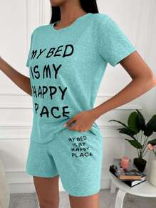 RueChic Conjunto de pijama com camiseta e shorts estampados em algodão