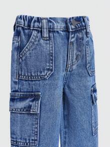 SHEIN Playful Pals 男婴棉质松紧腰工装口袋休闲裤