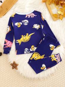 两件套男童卡通恐龙印花弹力睡衣家居服套装