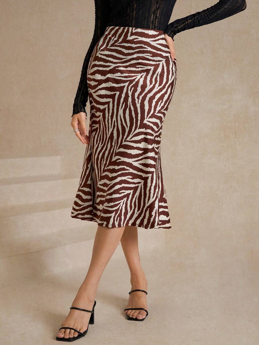 Amorya Zebra Striped Mermaid Hem Skirt - Multicolor - View 1