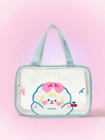 Kawaii Fashionable & Cute Cartoon Print Transparent Cosmetic Bag