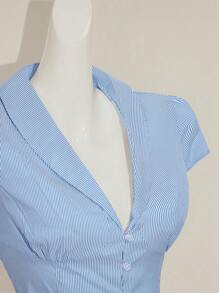 SHEIN ICON 条纹纽扣衬衫，夏季时尚