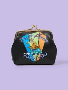 SCOOBY-DOO X SHEIN Black Cartoon Pattern Portable Fashion Kiss Lock Coin Purse - Black - View 1