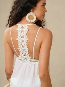 Swim Chiccia Women Elegant Hollow-Out Lace Back Slim Dress For Summer Beach Vacation - White - View 1