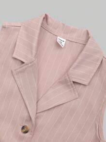 2件套青少年女孩优雅都市通勤蓝白条纹西装外套和裤子套装 - 彩色 - 查看 8