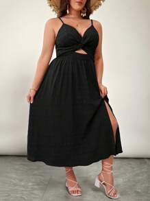 SHEIN VCAY Plus Size Women's Sleeveless Twist Knot Cami Summer Dress
