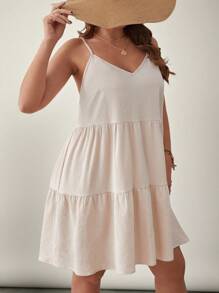 SHEIN VCAY Plus Tie Back Ruffle Hem Cami Dress - Apricot - View 5