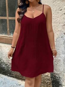 SHEIN LUNE Váy hai dây rộng rãi thường ngày cho nữ cỡ lớn, bộ nhiều món trang phục mùa hè cho phụ nữ trang phục đi nghỉ cho phụ nữ trang phục mùa hè cho phụ nữ quần áo mùa hè mùa hè châu Âu - Màu Đỏ Sâu - Xem 6