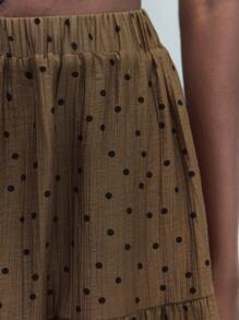 Maija Women's Polka Dot Elastic Waist Casual Boho Flowy Long Skirt, Summer - Khaki - View 4