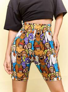 SCOOBY-DOO X SHEIN Women's High Waist All-Over Print Cycling Shorts, Casual For Summer - Multicolor - View 2