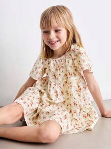 SHEIN Young Girl Summer Ditsy Floral Bowknot Dress - Multicolor - View 2