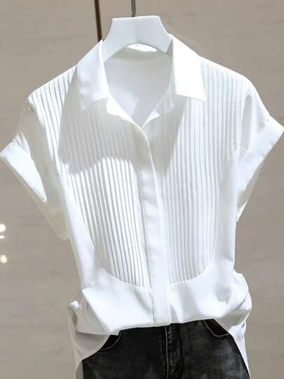 Franclia 女士风琴褶宽松短袖白衬衫