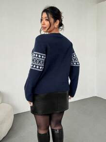 Firerie Women's Heart Pattern Crew Neck Casual Sweater Fall/Winter - Blue - View 4