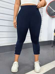 SHEIN Essnce Quần lửng màu xanh đậm, quần nữ, quần nữ, quần giáo viên, quần làm việc, quần Capri cho nữ, quần sân bay cho nữ, quần mùa hè cho nữ, quần legging cong, quần áo đi chơi, quần áo mùa hè châu Âu - Màu xanh hải quân - Xem 6