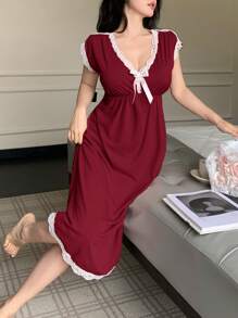 ثوب نوم نسائي ذو رقبة عميقة على شكل فرجار، أنيق للصيف