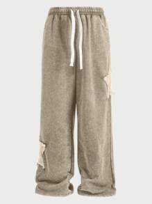 Manfinity VCAY Plus Size Men's Loose Streetwear Five-Pointed Star & Snowflake Embroidered Long Sweatpants - Mocha Brown - View 5