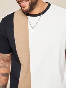 EASEVO 大码男士休闲拼色针织圆领短袖T恤，适合夏季