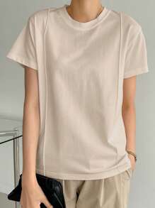 Dazy-Less Solid Seam Detail Tee Business Casual Woman Work Clothes
