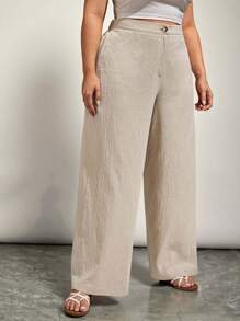 SHEIN VCAY Plus Solid Straight Leg Trousers
