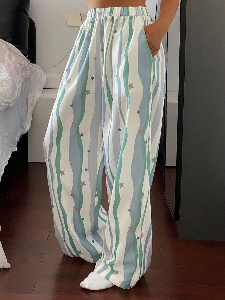 DAZY Pantaloni pigiama da donna con stampa all-over, adatti per l'autunno e l'inverno - Verde - Visualizzare 1