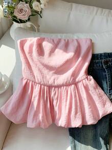 Comfortcana 夏季休闲度假粉色抹胸短款上衣 - 粉色 - 查看 3