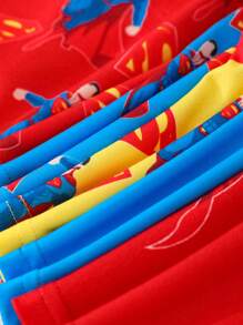 SUPERMAN X SHEIN Quần lót boxer in hình siêu anh hùng thoải mái có cạp chun tương phản cho bé trai - Đỏ - Xem 3