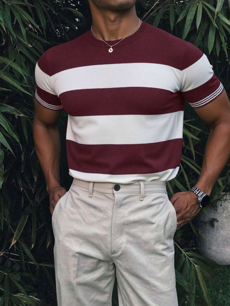 Manfinity CityGents 男士条纹圆领短袖休闲针织上衣（夏季款）