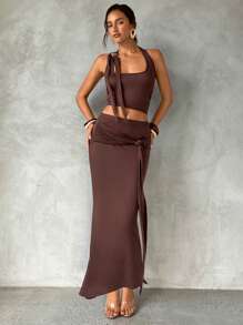 Aloruh Women Two Pieces Outfits For Daily Wear - Brown - View 5