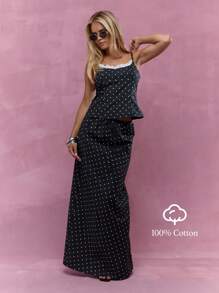 MISSGUIDED Lace Detail Polka Dot Cami Top And Maxi Skirt Two Piece Co-Ord Set