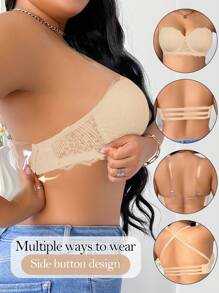 NudeFit Sujetador con relleno, encaje negro y aros de acero para tallas grandes, sujetador push-up sexy con tirantes ajustables y desmontables, cierre cruzado en la espalda