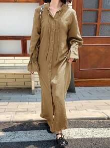 FRIFUL Women's Loose Long Blouse Sheer Jacket Long Sleeve Flare Cuff, Spring/Summer - Khaki - View 5