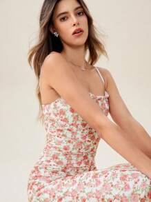 SHEIN Unity Women's White Floral Summer Casual Party Bodycon Dress,Elegant Spaghetti Strap Mid-Length Printed Vacation Beach Dresses, Hawaii Holiday Outfits - Multicolor - View 6