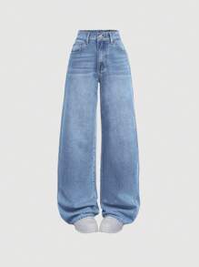 SHEIN Teen Girls' Casual Washed Wide Leg Jeans