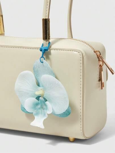 Kawaii 1 pieza Llavero con colgante de bolsa de playa con flores tropicales y orquídeas de estilo bohemio para vacaciones