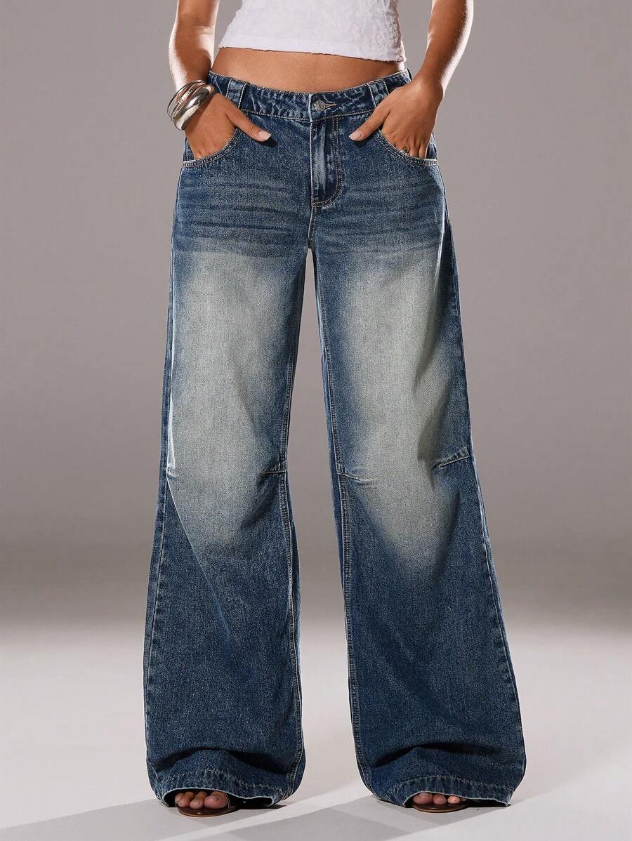 TRNVIE 女式口袋宽松休闲百搭牛仔裤