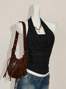 SHEIN ICON 2 件西方女性外出夏季波西米亚风挂脖棕色露背女士背心和吊带背心