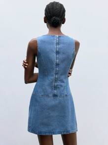 Maija Đầm denim thường ngày không tay cổ tròn mùa hè cho nữ - Rửa trung bình - Xem 4