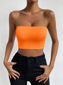 Allurite Women's Plain Color Cropped Fitted Tube Top, Summer, Orange Tube Top, Summer Tube Top, Cute Tube Top