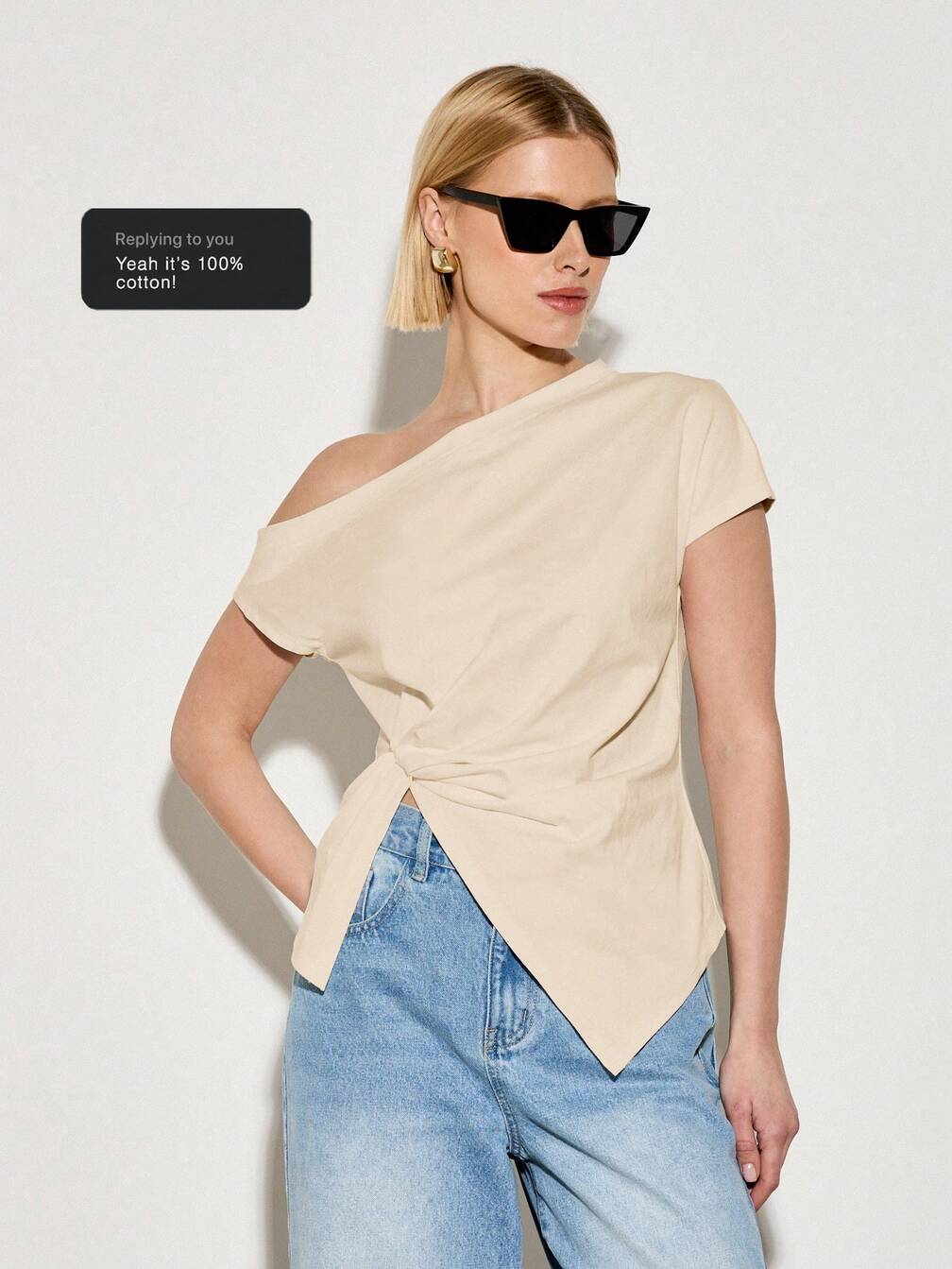 AiiRZ Off-The-Shoulder Asymmetrical T-Shirt With Twist Detail｜AiiRZ
