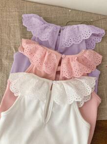 SHEIN LMoss Kids 3pcs/Set Newborn Baby Girl Summer Cute Knitted Ruffle Bodysuit - Multicolor - View 7