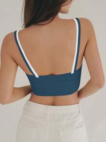 DAZY 女士拼色无缝可拆卸肩带轻薄衬垫运动文胸 - 水鴨藍 - 查看 2