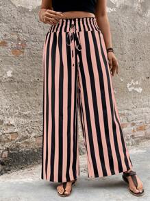 SHEIN LUNE 大码条纹裤，夏季时尚 - 藕粉色 - 查看 4