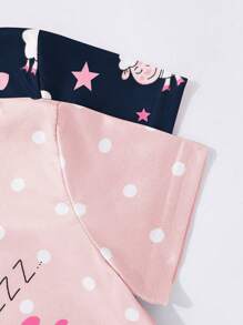 Genkimix Kids Back To School Fashion2pcs/Set Girls Cute Cartoon Sheep Print Nightgown, Minimalist Fashion Pink & Gray, Short Sleeve Long Nightdress Home Wear Clothes For Girls 11 Night Dress For Kids - Multicolor - View 4