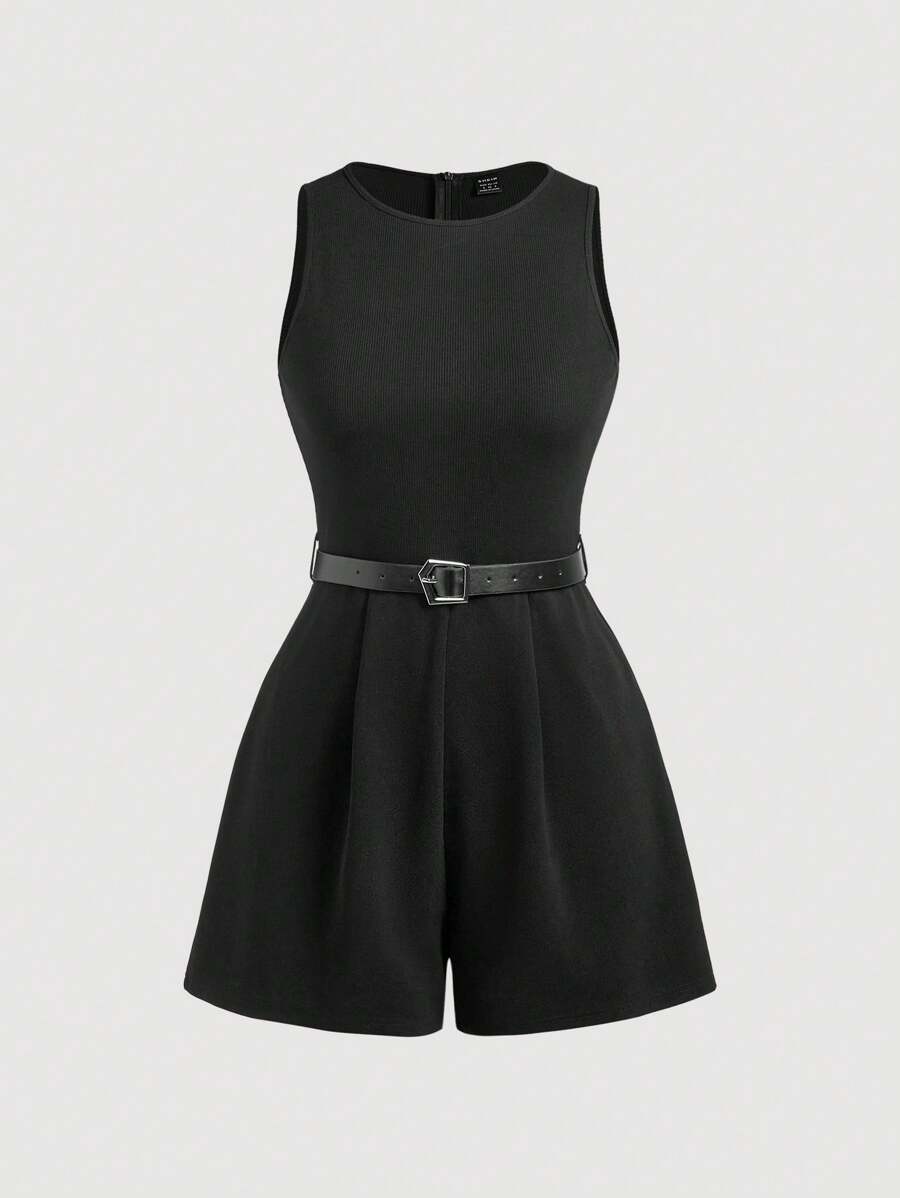 SHEIN MOD Bộ đồ liền thân màu đen cổ điển thập niên 70 kèm thắt lưng - Hoàn hảo cho phong cách quý tộc, trang phục đi làm, phong cách đại học, trang phục thường ngày, trang phục phương Tây, trang phục công sở và trang phục sân bay - màu đen - Xem 1