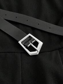 SHEIN MOD Bộ đồ liền thân màu đen cổ điển thập niên 70 kèm thắt lưng - Hoàn hảo cho phong cách quý tộc, trang phục đi làm, phong cách đại học, trang phục thường ngày, trang phục phương Tây, trang phục công sở và trang phục sân bay - màu đen - Xem 4