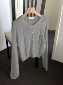 DAZY Áo khoác cardigan nhẹ tối giản rộng rãi cho nữ, phong cách nữ tính - Màu Xám nhạt - Xem 4