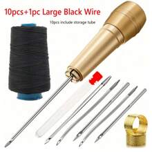 皮革缝纫套件带DIY铜柄锥子，适用于皮革、帆布、帐篷和鞋子修补（针和盒颜色随机） - 彩色 - 查看 6