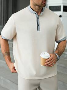 Manfinity Homme Camisa tipo polo Streetrush Manfinity de talla grande para hombre, en color negro y blanco clásico, estilo universitario de manga corta, con estampado de posicionamiento "BRAVE" en el pecho, estilo holgado de hombros anchos, en , regalo para novio, casual deportiva para uso diario, vuelta al colegio y vacaciones, primera opción como regalo para novio y esposo, conjunto para parejas
