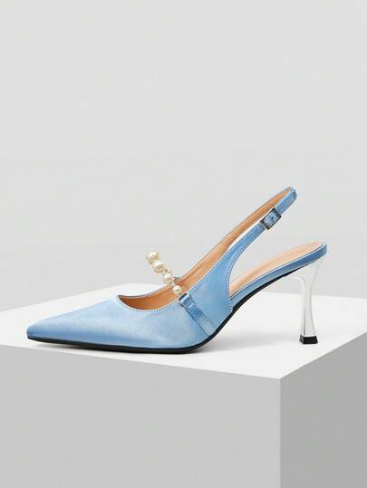 MOTF WOMEN FAUX PEARL EMBELLISHED HIGH HEEL PUMPS, ELEGANT POINTED TOE STILETTOS