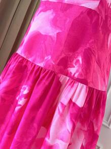 Celure Plus Size Square Neck Spaghetti Strap Ruffle Hem Elasticized Waist A-Line Maxi Dress, Elegant Holiday Colorful Tie Dye Pattern, Suitable For Spring/Summer